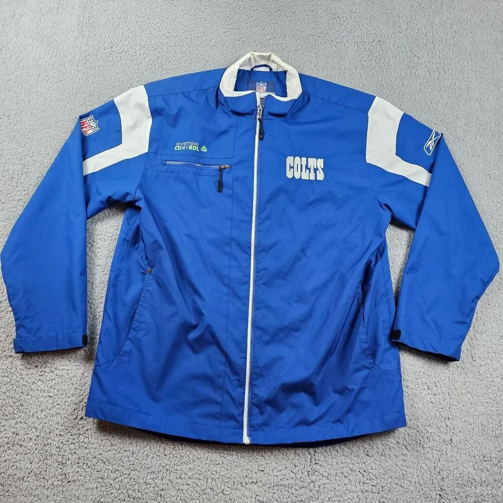 Indianapolis Colts Jacket Mens Medium Blue Reebok NFL Windbreaker Full Zip